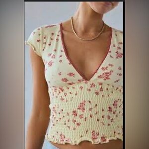 Kimchi Urban Outfitters Babydoll Sz M yellow base & pink floral print 95% Cotton